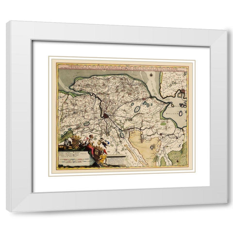 Groningen Region Netherlands - Visscher 1681 White Modern Wood Framed Art Print with Double Matting by Visscher