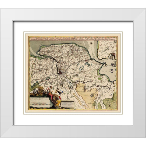 Groningen Region Netherlands - Visscher 1681 White Modern Wood Framed Art Print with Double Matting by Visscher