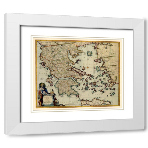 Aegean Sea Crete Greece - Visscher 1681 White Modern Wood Framed Art Print with Double Matting by Visscher