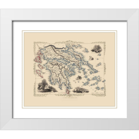 Greece - Tallis 1851 White Modern Wood Framed Art Print with Double Matting by Tallis