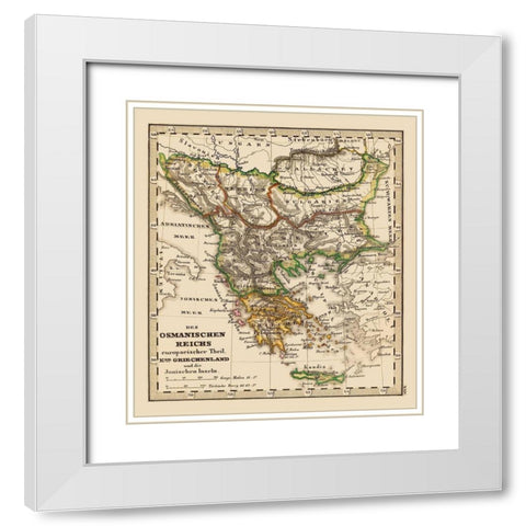 Greece Turkey - Stieler 1852 White Modern Wood Framed Art Print with Double Matting by Stieler
