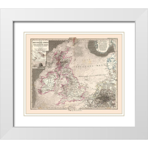 Europe British Isles - Stieler  1885 White Modern Wood Framed Art Print with Double Matting by Stieler