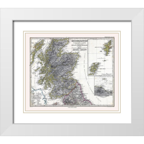 Northern England Scotland - Stieler  1885 White Modern Wood Framed Art Print with Double Matting by Stieler