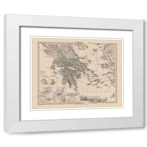 Greece - Stieler  1885 White Modern Wood Framed Art Print with Double Matting by Stieler