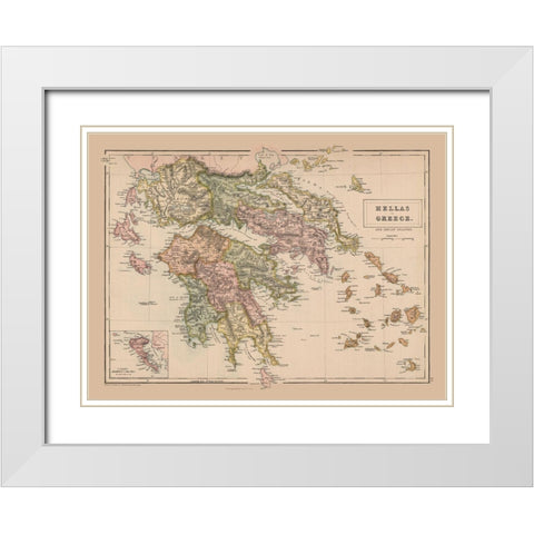 Greece - Black 1867 White Modern Wood Framed Art Print with Double Matting by Black