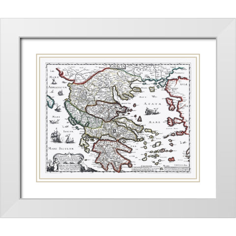 Ancient Greece - Sanson 1641 White Modern Wood Framed Art Print with Double Matting by Sanson