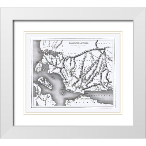 Aetolia Acarnania Greece - Oxford 1828 White Modern Wood Framed Art Print with Double Matting by Oxford