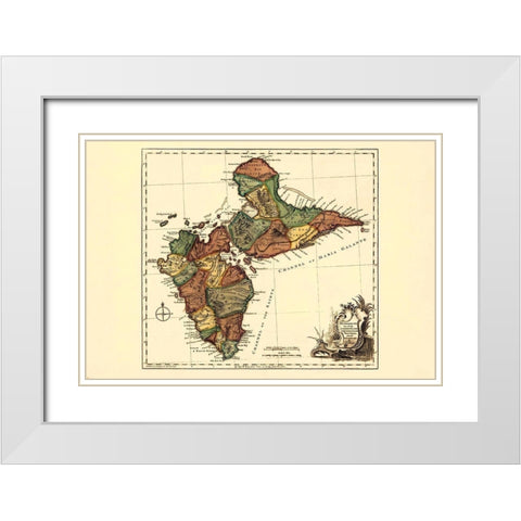 Caribbean Guadeloupe - Jefferys 1775 White Modern Wood Framed Art Print with Double Matting by Jefferys