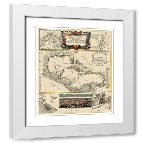 Gulf of Mexico Caribbean - Homann 1817 White Modern Wood Framed Art Print with Double Matting by Homann