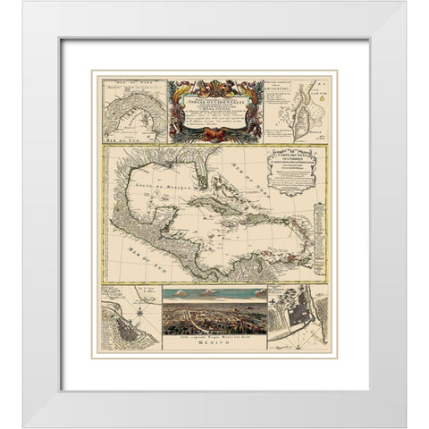 Gulf of Mexico Caribbean - Homann 1817 White Modern Wood Framed Art Print with Double Matting by Homann
