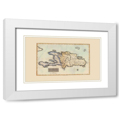 Caribbean Haiti Dominican Republic - Lucas 1823 White Modern Wood Framed Art Print with Double Matting by Lucas