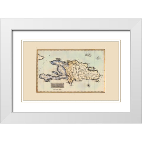 Caribbean Haiti Dominican Republic - Lucas 1823 White Modern Wood Framed Art Print with Double Matting by Lucas