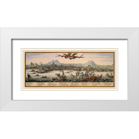 Heraklion Panoramic Greece - Visscher 1680 White Modern Wood Framed Art Print with Double Matting by Visscher