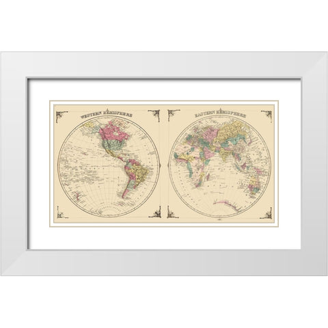 Western Eastern Hemispheres - Andreas 1874 White Modern Wood Framed Art Print with Double Matting by Andreas