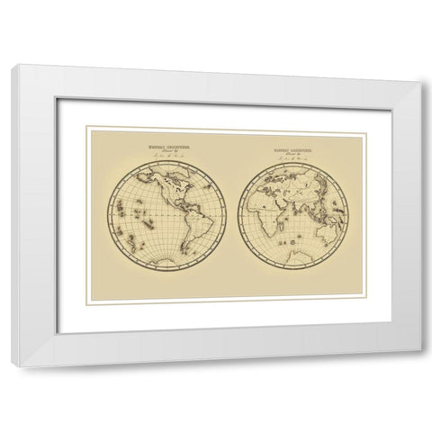 Western Hemisphere Eastern Hemisphere - Fitch 1850 White Modern Wood Framed Art Print with Double Matting by Fitch