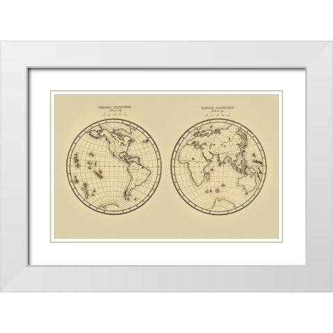 Western Hemisphere Eastern Hemisphere - Fitch 1850 White Modern Wood Framed Art Print with Double Matting by Fitch