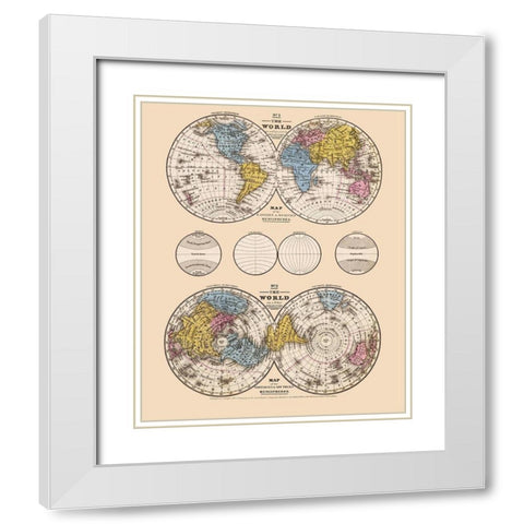Hemispheres Equatorial Polar Projections - Mit White Modern Wood Framed Art Print with Double Matting by Mitchell