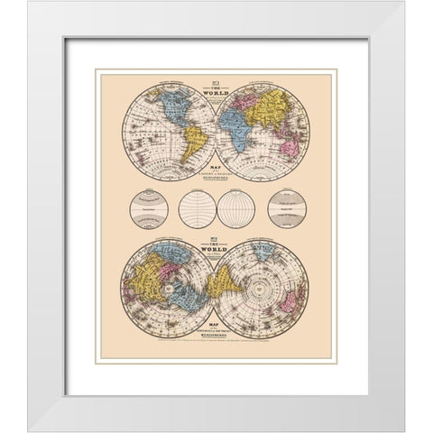 Hemispheres Equatorial Polar Projections - Mit White Modern Wood Framed Art Print with Double Matting by Mitchell