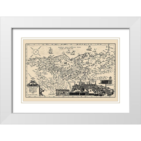 Holy Land with Jerusalem Israel - De Jode 1578 White Modern Wood Framed Art Print with Double Matting by De Jode