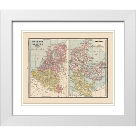 Europe Holland Belgium Denmark - Cram 1888 White Modern Wood Framed Art Print with Double Matting by Cram