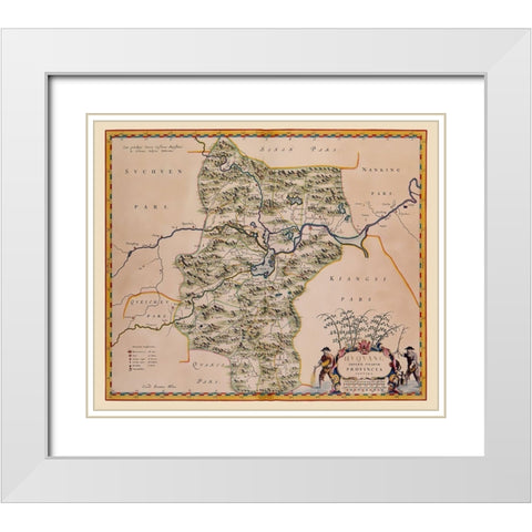 Hubei Province China - Blaeu 1655 White Modern Wood Framed Art Print with Double Matting by Blaeu