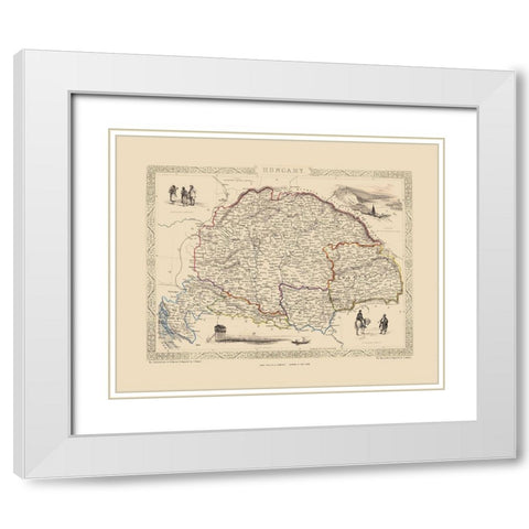 Eastern Europe Hungary - Tallis 1851 White Modern Wood Framed Art Print with Double Matting by Tallis