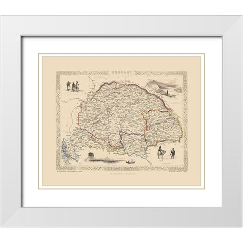 Eastern Europe Hungary - Tallis 1851 White Modern Wood Framed Art Print with Double Matting by Tallis