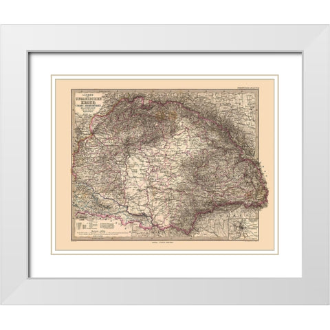 Countries of Hungarian Crown Europe - Stieler 1885 White Modern Wood Framed Art Print with Double Matting by Stieler