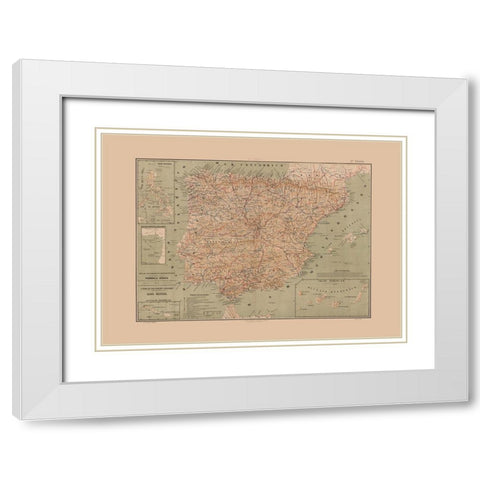 Iberian Peninsula Portugal Spain - Valverde 1880 White Modern Wood Framed Art Print with Double Matting by Valverde