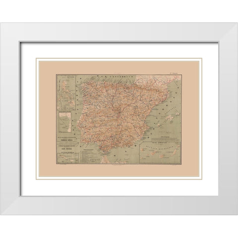 Iberian Peninsula Portugal Spain - Valverde 1880 White Modern Wood Framed Art Print with Double Matting by Valverde