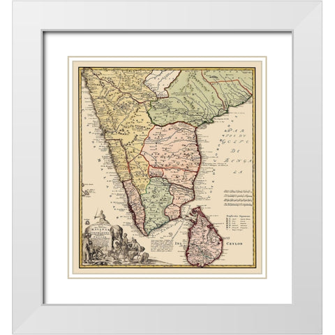 Indian Peninsula Sri Lanka Asia - Homann 1733 White Modern Wood Framed Art Print with Double Matting by Homann