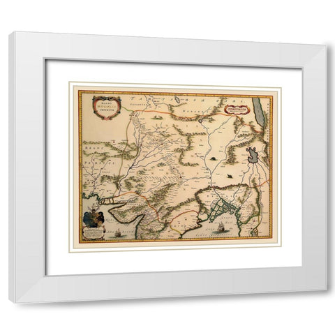 Central Asia - Blaeu 1638 White Modern Wood Framed Art Print with Double Matting by Blaeu