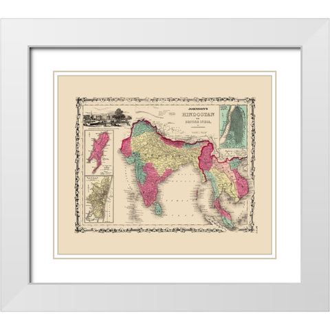 Hindostan British India - Johnson 1860 White Modern Wood Framed Art Print with Double Matting by Johnson