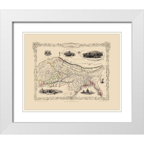 India - Tallis 1851 White Modern Wood Framed Art Print with Double Matting by Tallis