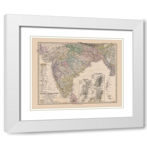 India - Stieler 1885 White Modern Wood Framed Art Print with Double Matting by Stieler