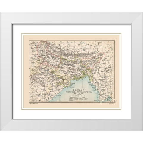 Bengal Region India - Bartholomew 1892 White Modern Wood Framed Art Print with Double Matting by Bartholomew