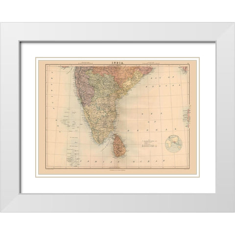 India Sri Lanka - Black 1867 White Modern Wood Framed Art Print with Double Matting by Black