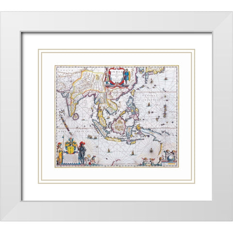 Asia India - Blaeu 1665 White Modern Wood Framed Art Print with Double Matting by Blaeu
