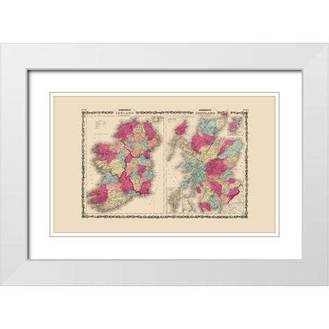 Ireland Scotland - Johnson 1860 White Modern Wood Framed Art Print with Double Matting by Johnson