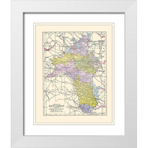 Roscommon County Ireland - Bartholomew 1882 White Modern Wood Framed Art Print with Double Matting by Bartholomew