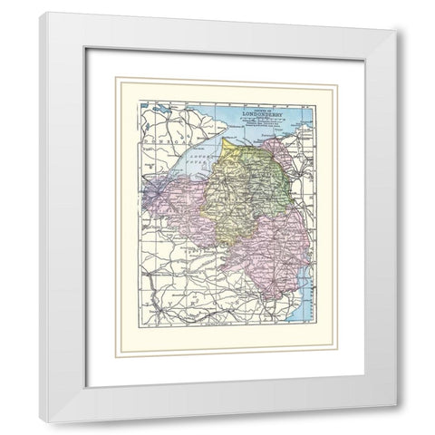 Londonderry County Ireland - Bartholomew 1882 White Modern Wood Framed Art Print with Double Matting by Bartholomew