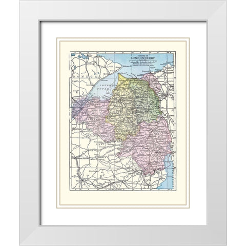 Londonderry County Ireland - Bartholomew 1882 White Modern Wood Framed Art Print with Double Matting by Bartholomew