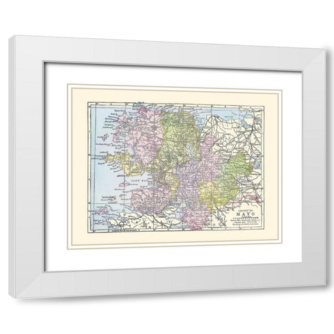 Mayo County Ireland - Bartholomew 1882 White Modern Wood Framed Art Print with Double Matting by Bartholomew