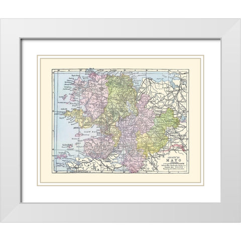 Mayo County Ireland - Bartholomew 1882 White Modern Wood Framed Art Print with Double Matting by Bartholomew