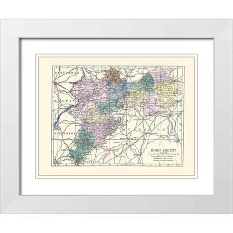 Kings County Ireland - Bartholomew 1882 White Modern Wood Framed Art Print with Double Matting by Bartholomew