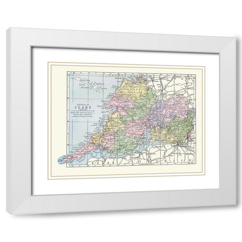 Clare County Ireland - Bartholomew 1882 White Modern Wood Framed Art Print with Double Matting by Bartholomew