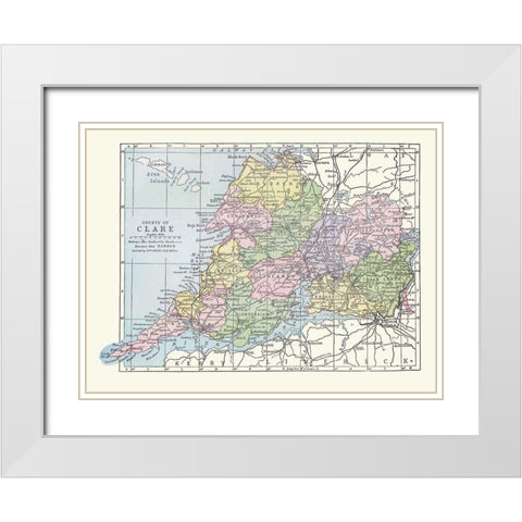 Clare County Ireland - Bartholomew 1882 White Modern Wood Framed Art Print with Double Matting by Bartholomew