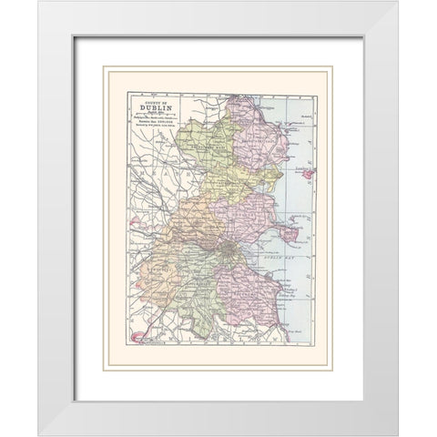 Dublin County Ireland - Bartholomew 1882 White Modern Wood Framed Art Print with Double Matting by Bartholomew