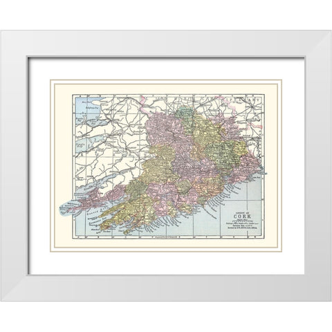 Cork County Ireland - Bartholomew 1882 White Modern Wood Framed Art Print with Double Matting by Bartholomew
