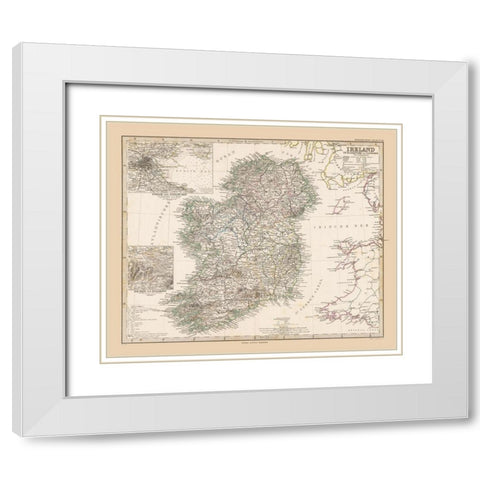 Ireland - Stieler 1885 White Modern Wood Framed Art Print with Double Matting by Stieler